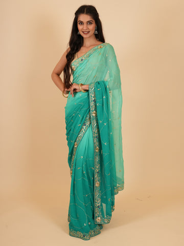 Ranas Rama Green Shaded Pure Chiffon Saree