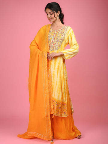 Ranas Yellow Shibori Sharara Set