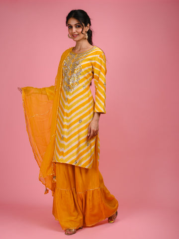 Ranas Yellow Leheriya Sharara Set