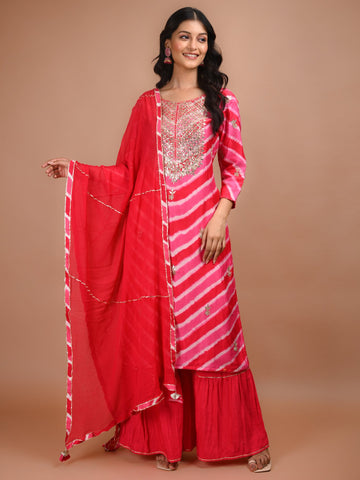 Ranas Red & Pink Sharara Set