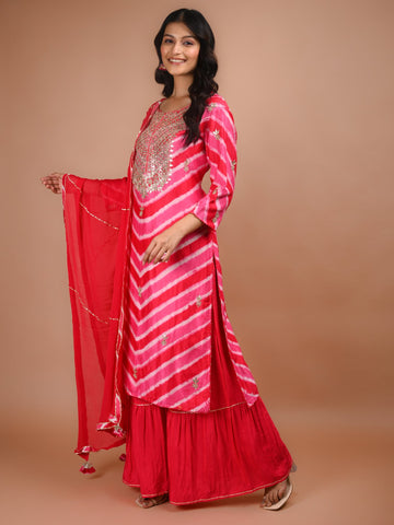 Ranas Red & Pink Sharara Set
