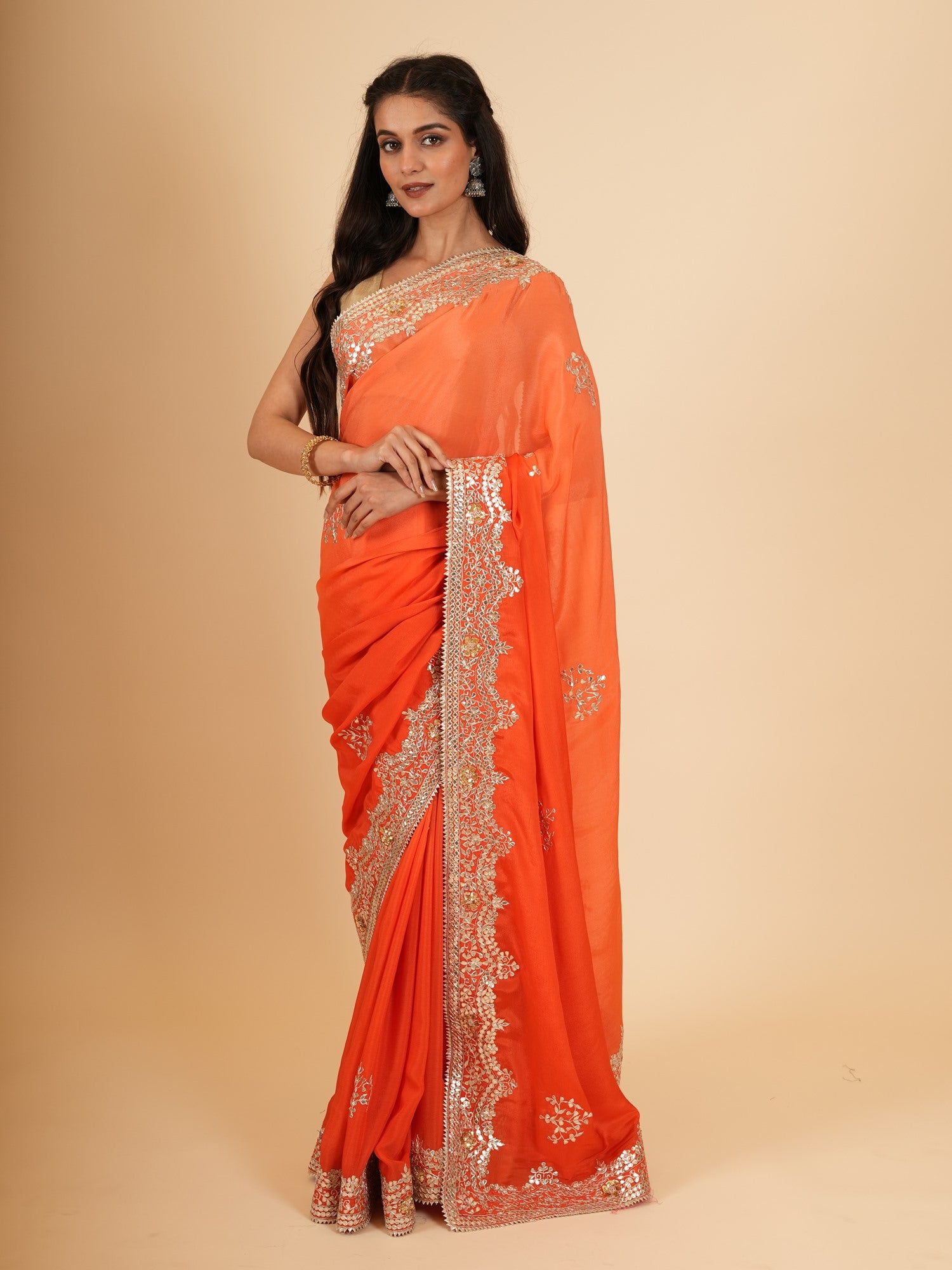 Ranas Orange shaded Gota Patti Saree