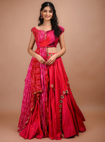 Ranas Mirror work Lehenga with stylized Drape Dupatta