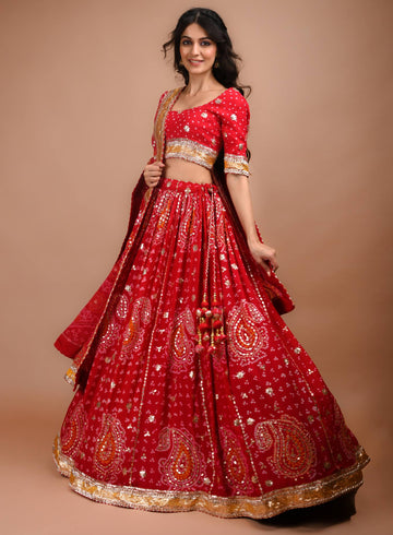 Ranas Red Bandhej Lehenga