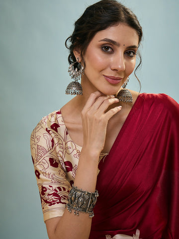 Ranas Red Color Printed Semi Modal Saree