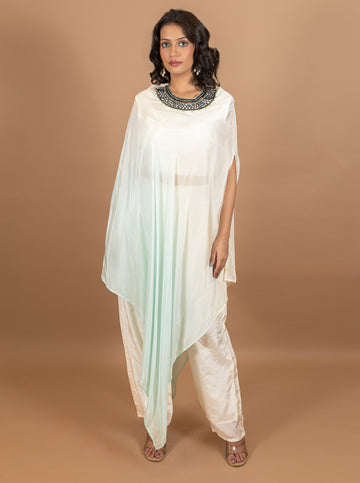 Ranas Off White & Sea Green Kaftan