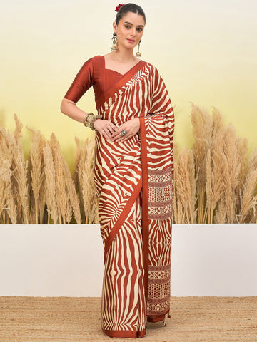 Ranas Rust color Printed Saree