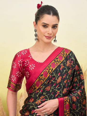 Ranas Black Color Printed Saree