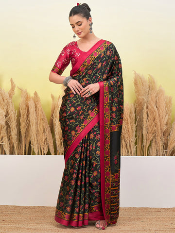 Ranas Black Color Printed Saree