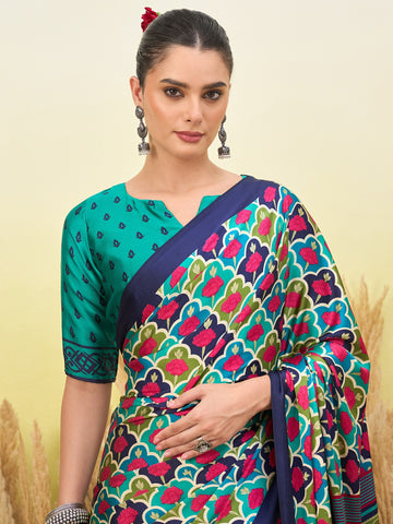 Ranas Blue Color Printed Saree