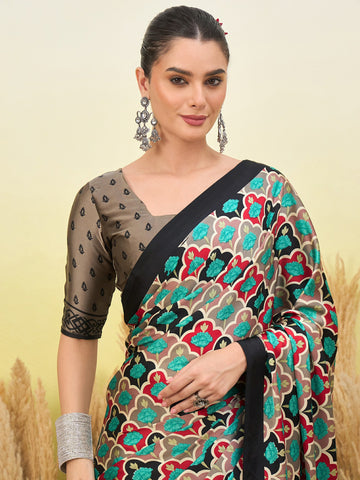 Ranas Black Color Printed Saree