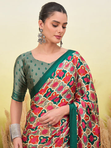 Ranas Green Color Printed Saree