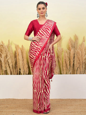 Ranas Hot Pink color Printed Saree