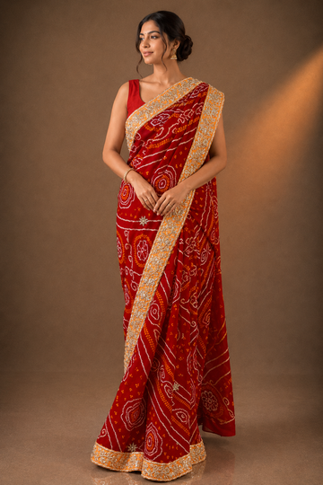 Ranas Zardosi Work Premium Bandhej Saree