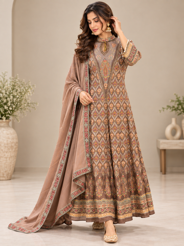 Ranas Printed Modal Silk Embroidered Anarkali Set