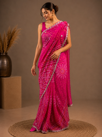 Ranas Pink Shaded Traditional Bandhani Saree