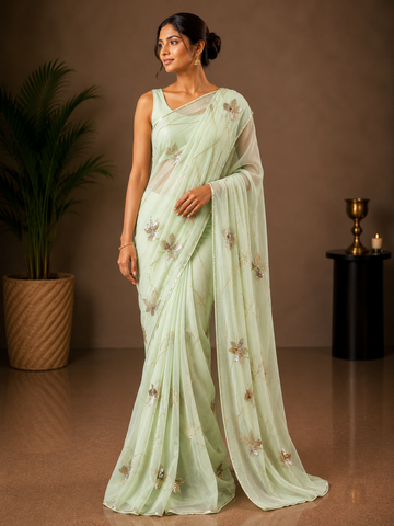 Ranas Pure Chiffon Sequine Work Designer Saree