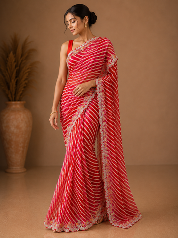 Ranas Gota Patti Work Leheriya Saree