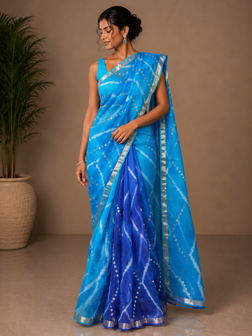 Ranas Blue & Firozi Kota Silk Fabric Leheriya Saree