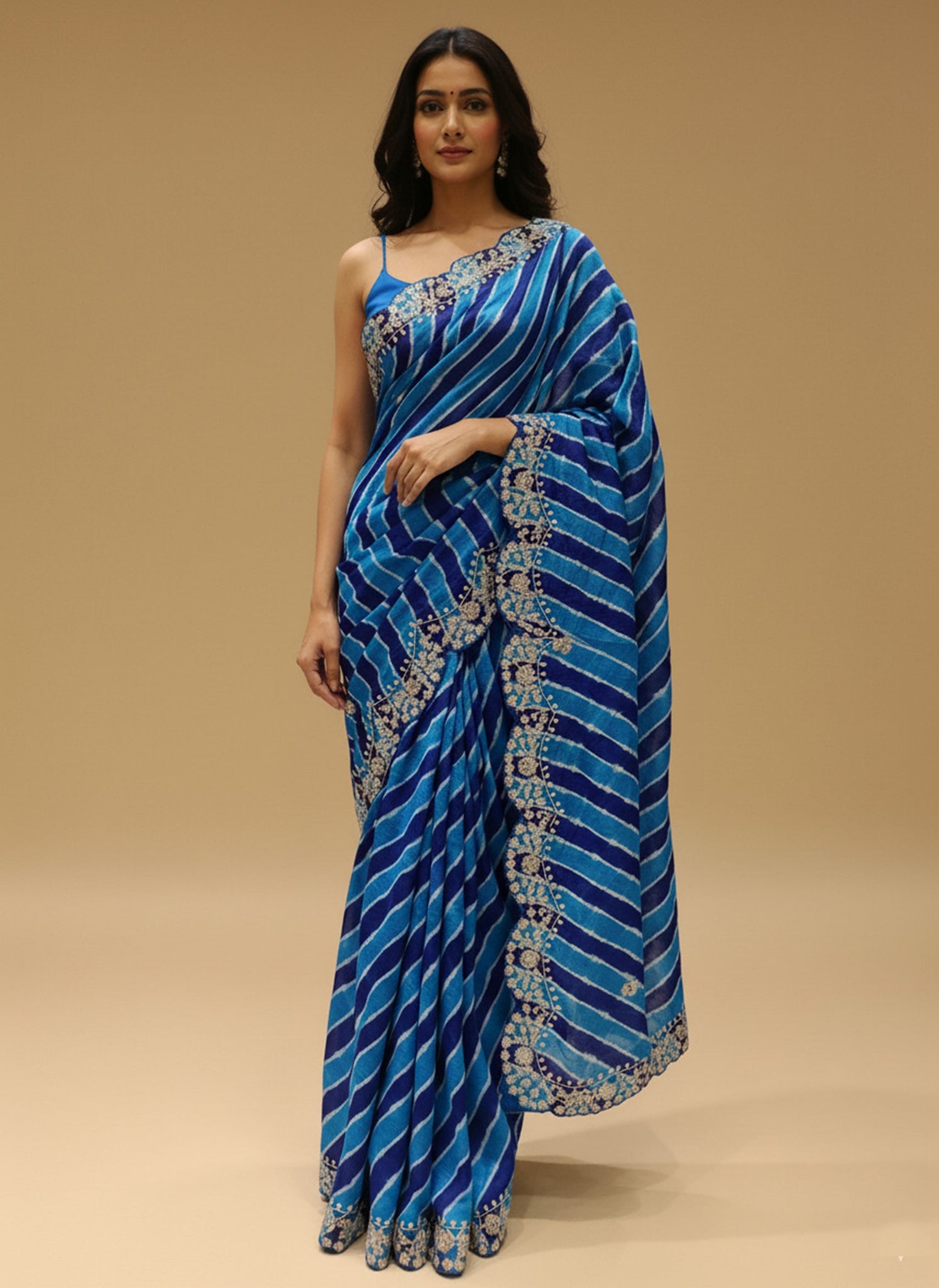 Ranas Blue Leheriya Pittan Work Saree