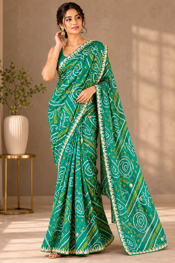 Ranas Rama Green Color Bhandej Saree