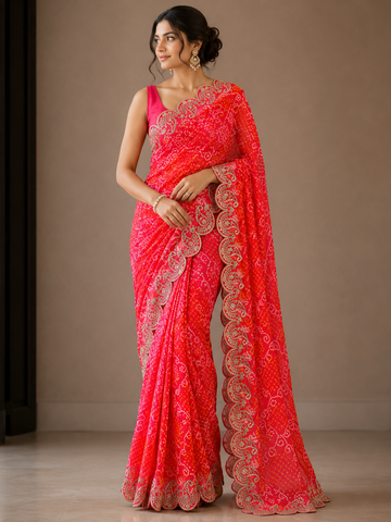 Ranas Gota Patti Work Bandhej Saree
