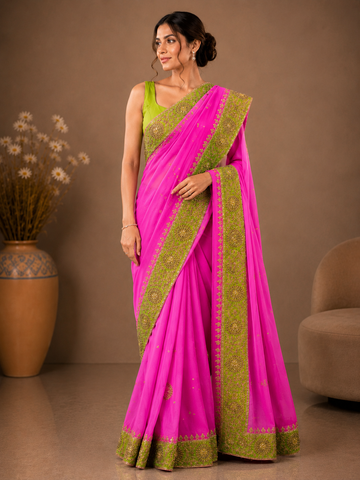 Ranas Fuchsia Pink Color Designer Saree