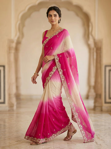 Ranas Shaded Rani & Pink Sequine work Saree