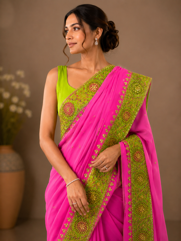 Ranas Fuchsia Pink Color Designer Saree