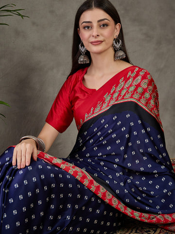 Ranas Blue Color Designer Printed Saree