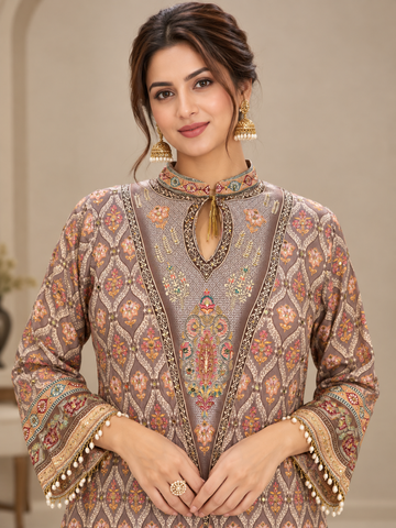 Ranas Printed Modal Silk Embroidered Anarkali Set