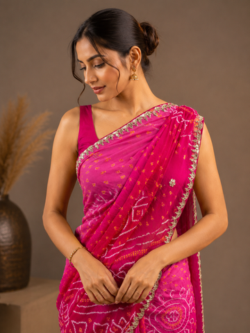 Ranas Pink Shaded Traditional Bandhani Saree