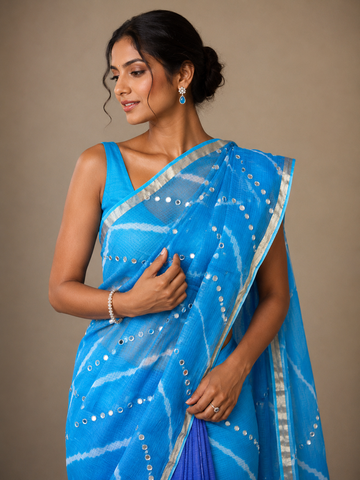 Ranas Blue & Firozi Kota Silk Fabric Leheriya Saree