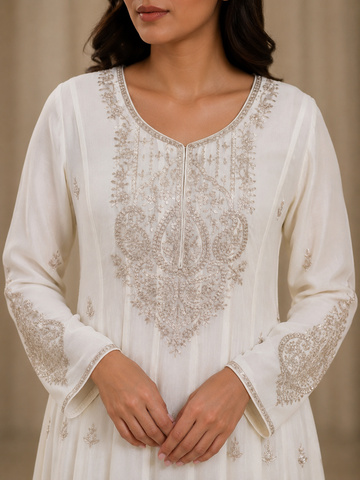 Ranas Off White Anarkali Suit