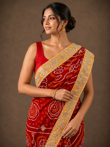 Ranas Zardosi Work Premium Bandhej Saree