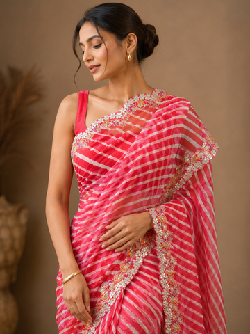 Ranas Gota Patti Work Leheriya Saree