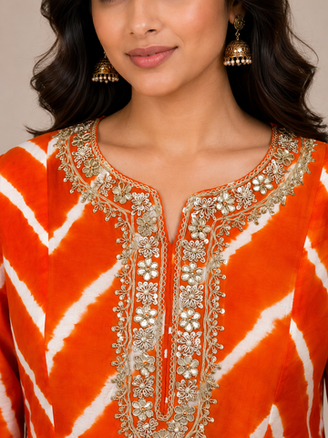 Ranas Gotta Patti work Orange Leheriya Suit