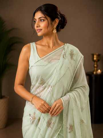 Ranas Pure Chiffon Sequine Work Designer Saree