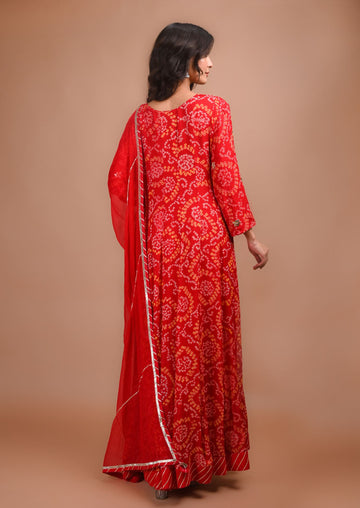 Ranas Red Anarkali Bandhej Suit
