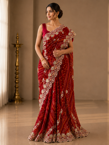 Ranas Gota Patti Work Bandhej Saree