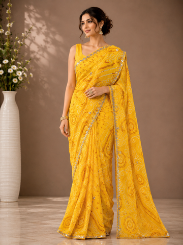 Ranas Yellow Color Pure Chinon Bandhani Saree