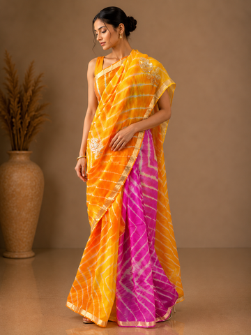 Ranas Aari & Sequins Work Kota Silk Leheriya Saree