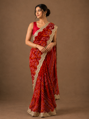 Ranas Gota Patti & Sequine Work Bandhej Saree