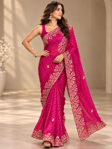 Ranas Rani Color Gota Patti work Leheriya Mothda Saree