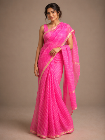 Ranas Pink Color Kota Silk Leheriya Mothda Saree