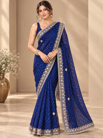 Ranas Blue Leheriya Mothda Gota Patti Saree