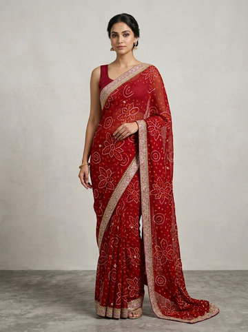 Ranas Marori & Sequine Work Bandhej Saree