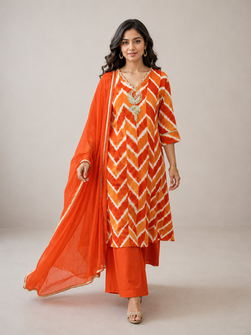 Ranas Orange Leheriya Party Wear Suit Set