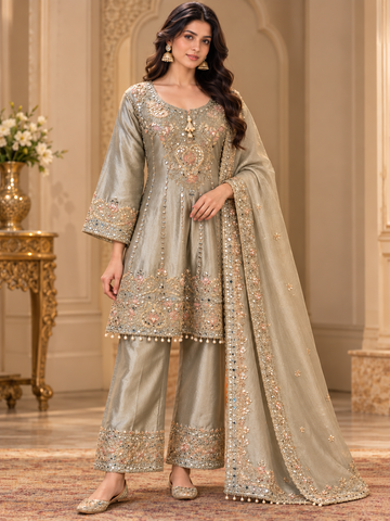 Ranas Sea Green Organza Silk Suit Set