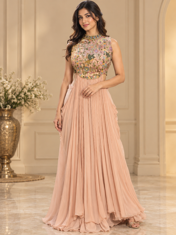 Ranas Peach Georgette Indo-Western Dress